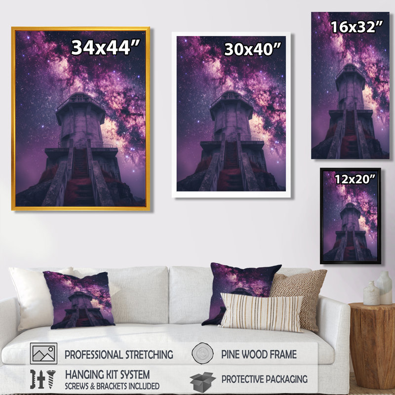 «Mauve Exploration de l'espace» Starlight I - Art mural, H 16 po x l 32 po x P 1 po, Toile avec cadre flottant noir