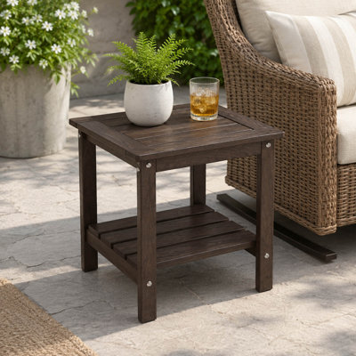 Table d'appoint d'extérieur, table de patio à 2 niveaux avec tablette de rangement, café brun