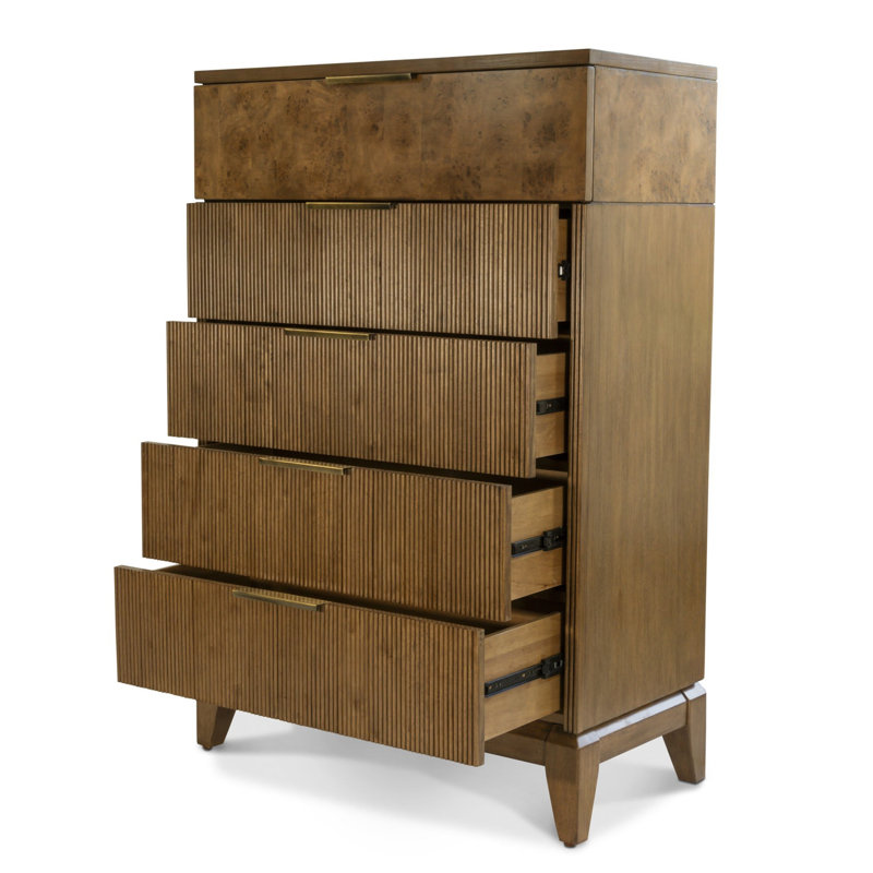 Commode 5 tiroirs Amsden - Finition châtaignier rétro, Brun