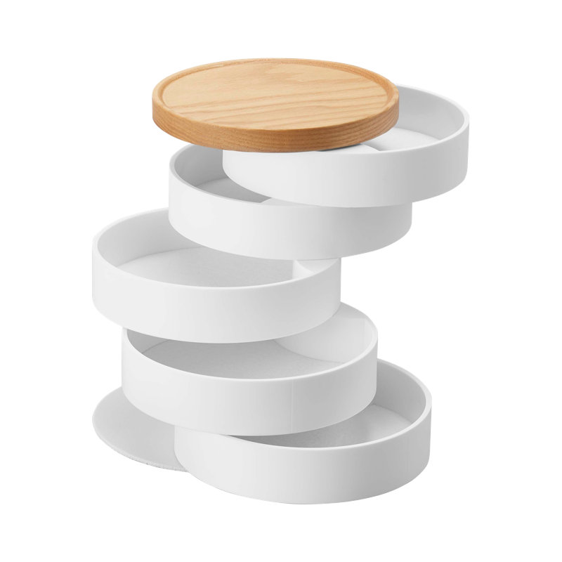 Yamazaki Home Stacked Accessory Trays With Wooden Lid, Plastic, Lid