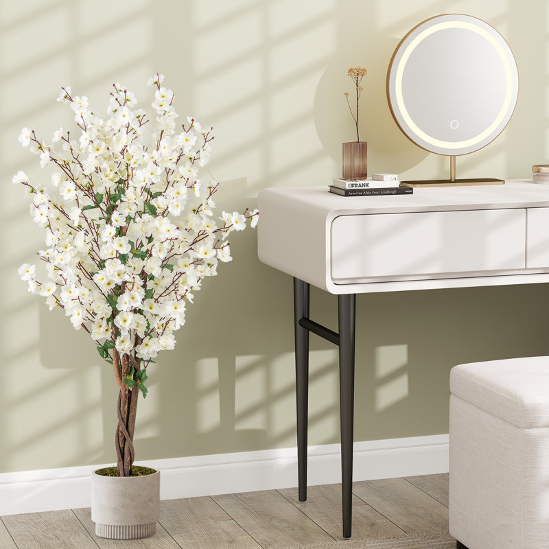 47'' Artificial Winter Sweet Tree Faux Plum Blossom Plant w/ White Fabric Flower