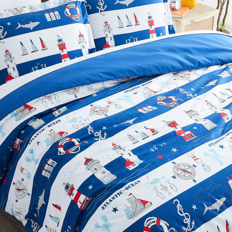 Ensemble de housse de couette Atlantic, Housse de couette pour grand lit et 2 taies décor
