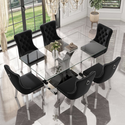 Rectangle Tempered Glass Dining Table Set