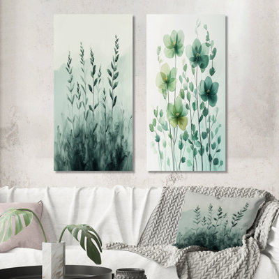 Monogramme de plantes minimaliste I - art mural floral 2 panneaux