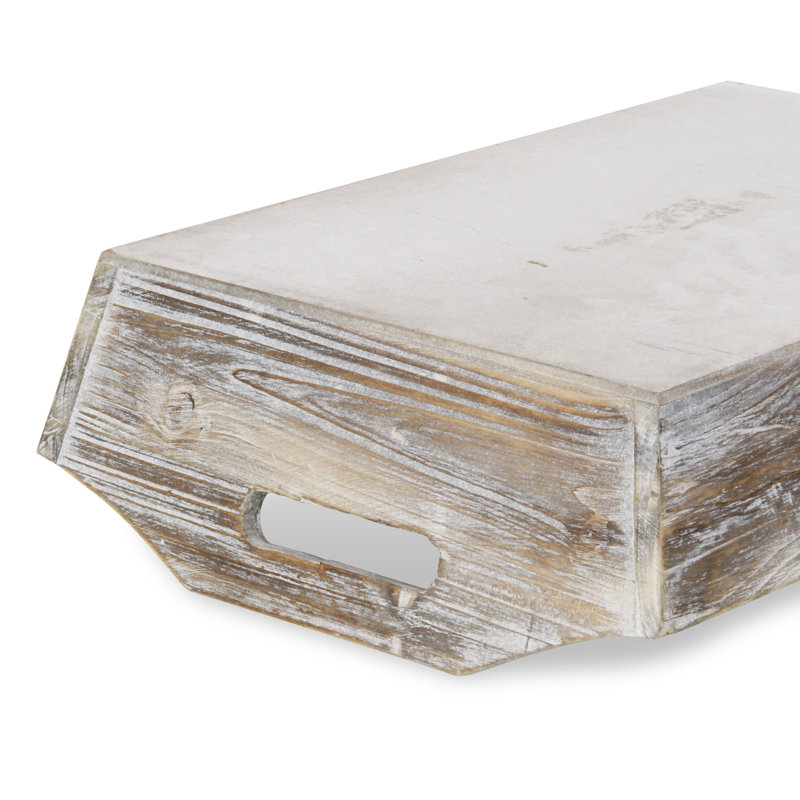 Plateau de service en bois blanc à finition rustique avec poignées
