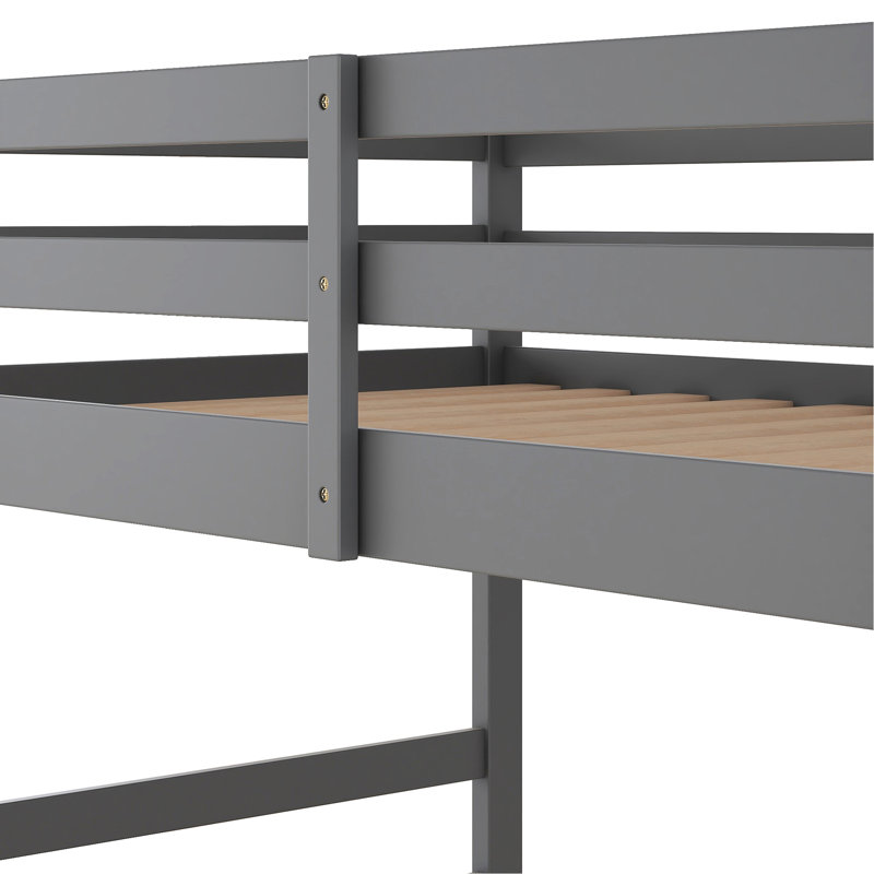 Lit superposé simple gris avec pieds en pin massif, garde-corps pleine longueur pour la sécurité, petites chambres peu encombrantes, ensemble de lattes inclus, stabilité du cadre, fonctionnel dans des espaces limités, convient aux matelas
