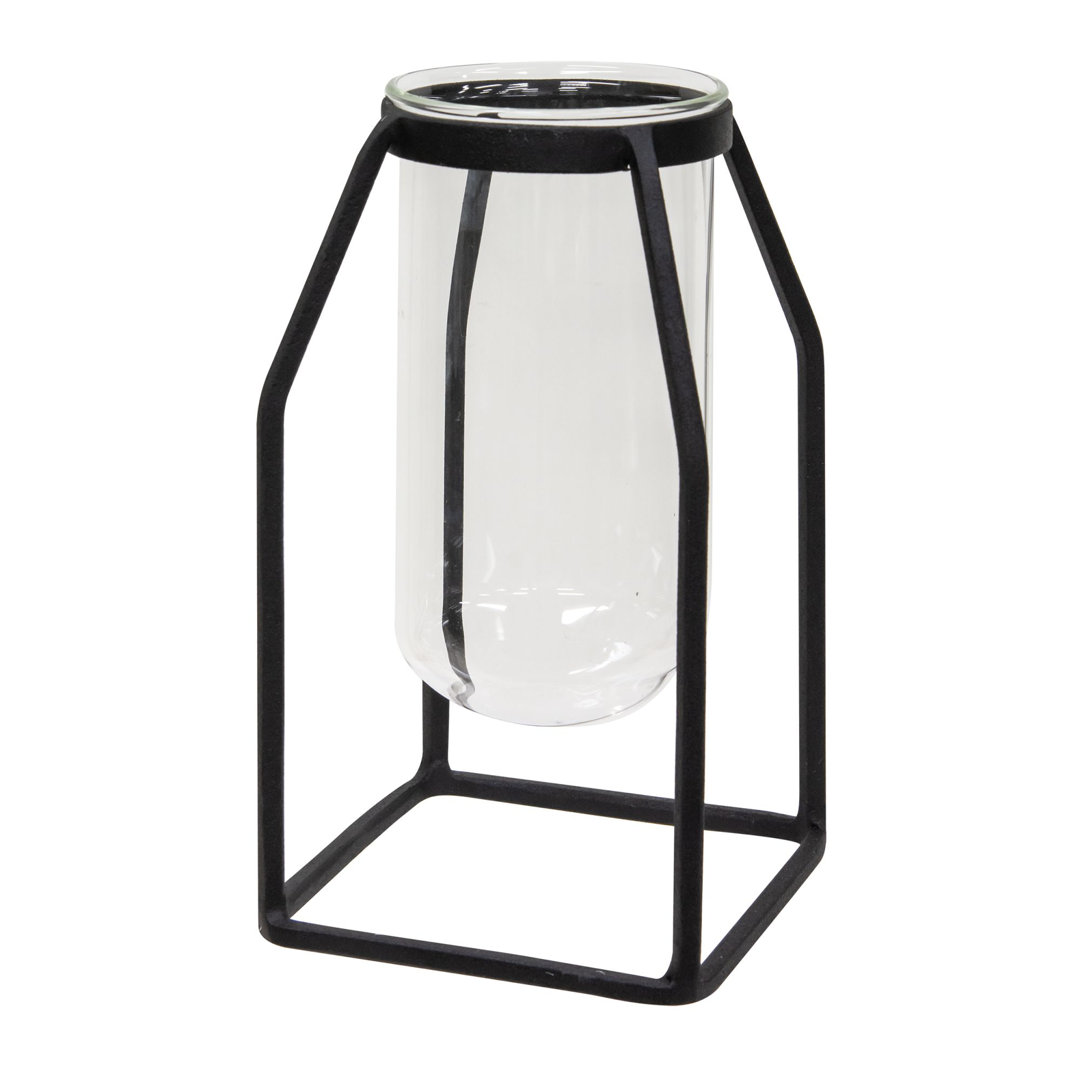 Glass Tube Vase W/Metal Frame Thin Gracie Oaks