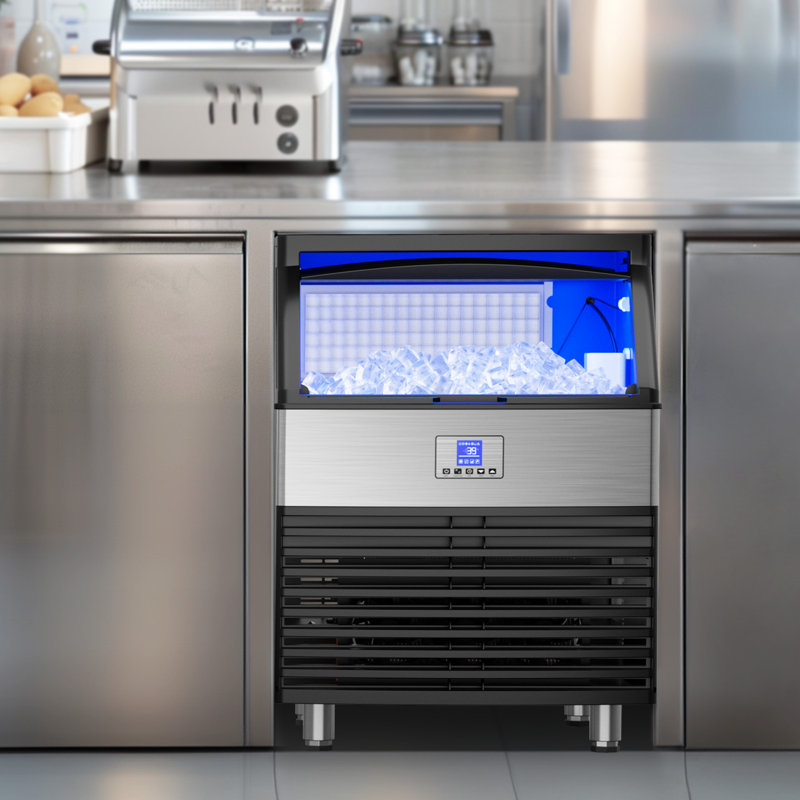 Machine à glaçons commerciale sous comptoir de 450 lb/jour avec bac de rangement de 120 lb, épaisseur de glace réglable et autonettoyante
