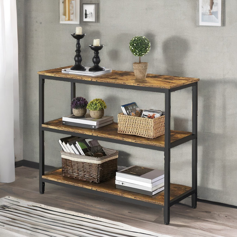 Naiana 3 Tier 101Cm Console Table Rustic Brown with Storage Shelves Entryway Hallway Living Room