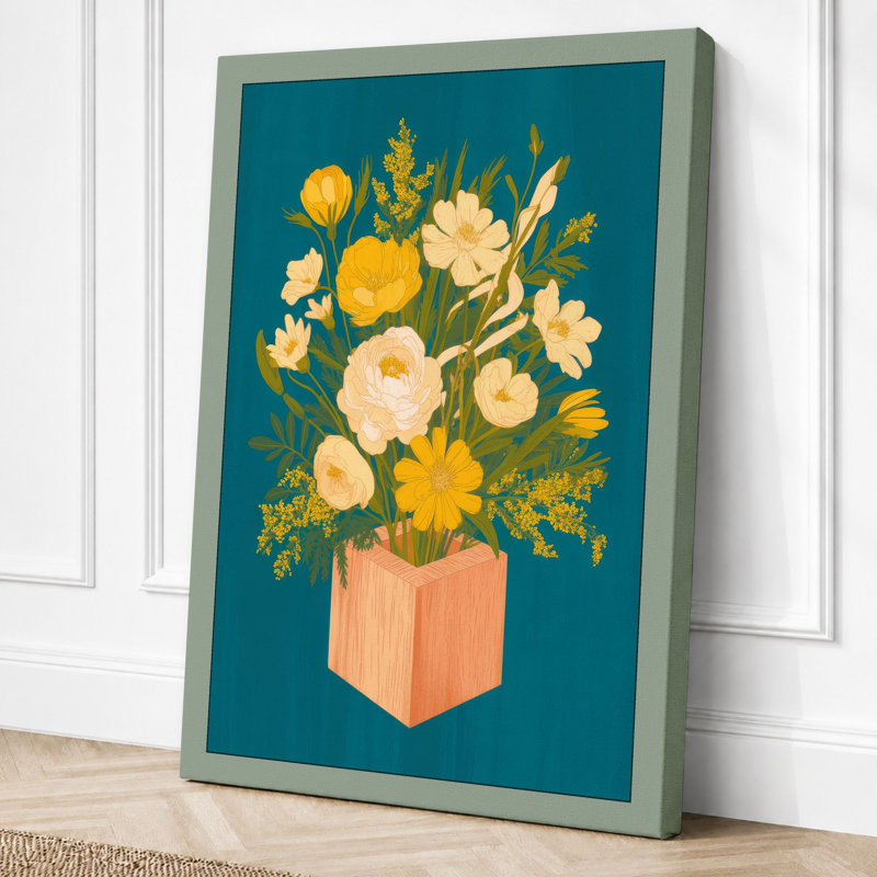 Peach Vase Floral Botanical 1 Piece Wrapped Canvas Wall Art, 36x24 - 91.4 x 61.0 cm, Sage Border