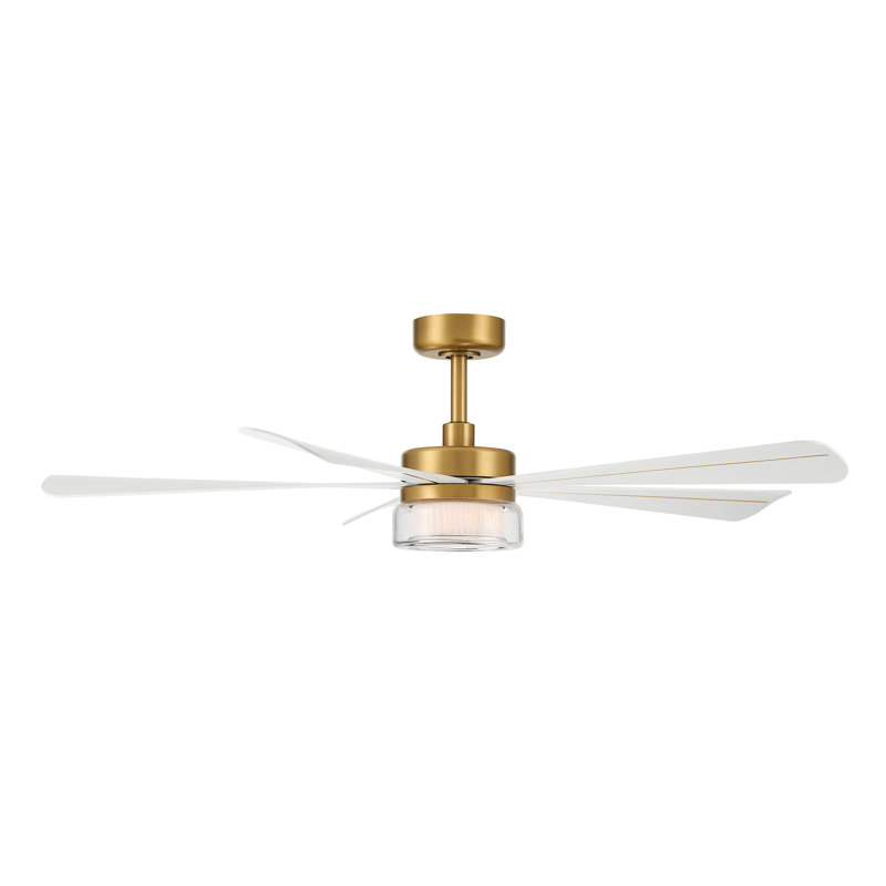 Nellora 52" 5CCT LED Smart Ceiling Fan, Brass, Alabaster White