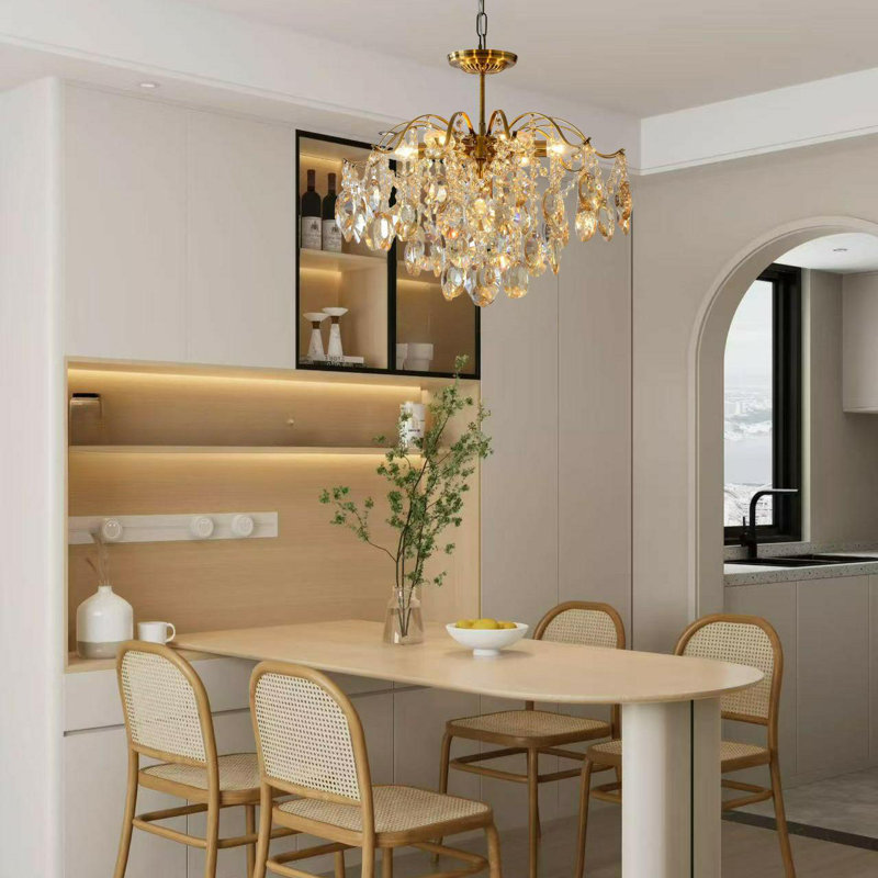 19.7 Inch American Classic Golden Crystal Chandelier Suitable For Living Room And Dining Room