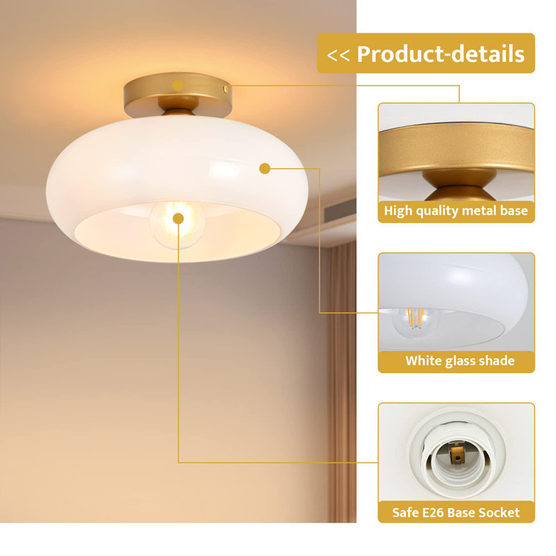 Everly Quinn Mid-Century Modern Gold Semi Flush Mount Ceiling Light ...