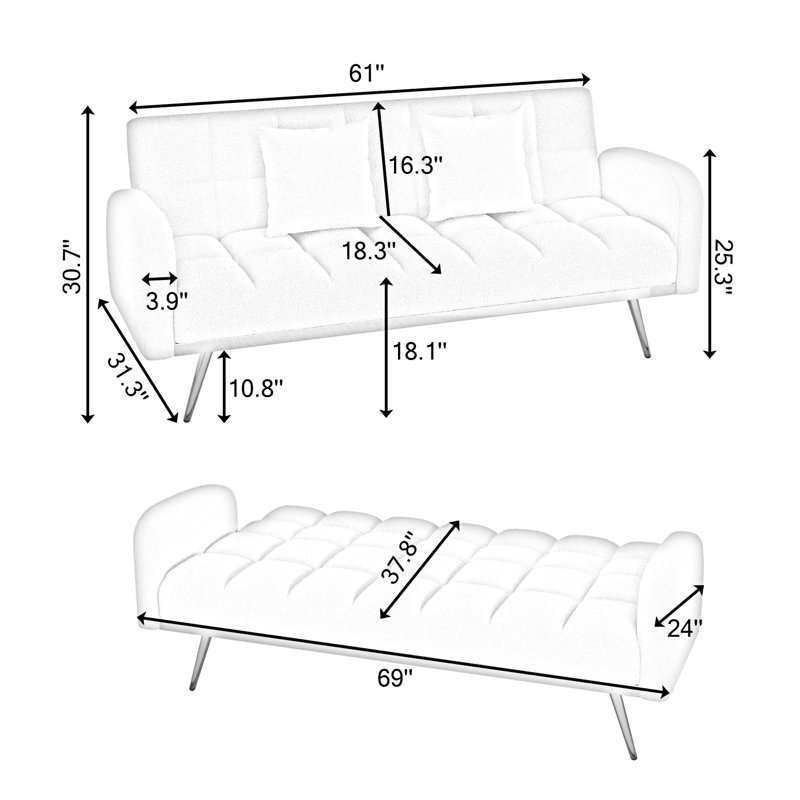 Teivi Upholstered 69'' Sleeper Sofa, Beige Fabric