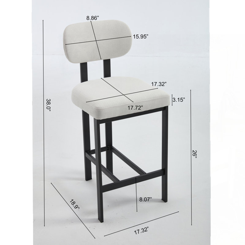 Set of 2 Upholstered Bar Stools with Sturdy Metal Legs for Various Spaces, Cream