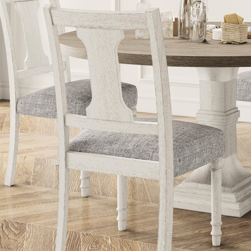 2 chaises d'appoint de salle à manger blanches et grises, profondeur de siège de 16,5 po, garniture en lin et 2 grises, finition grain naturel