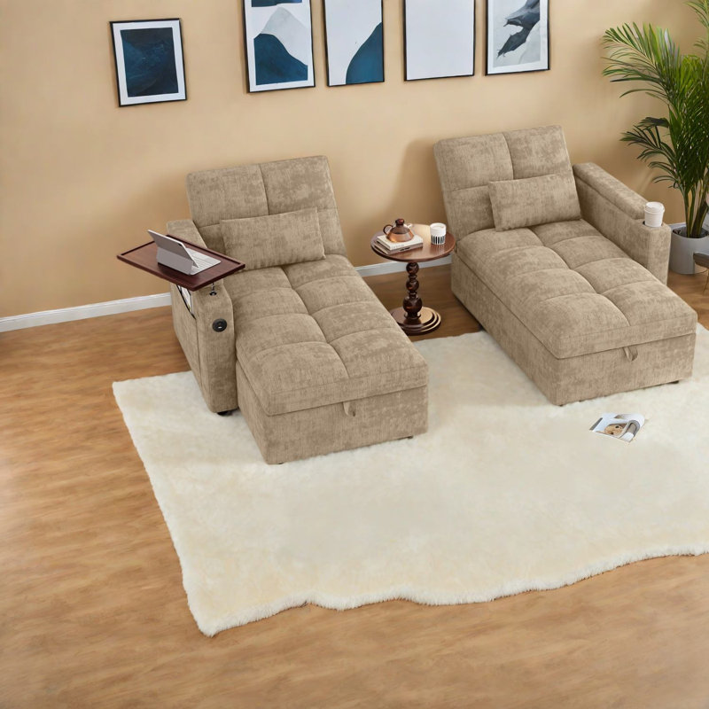Canapés d'angle avec rangement, divan-lit ajustable en chenille, style moderne, Beige