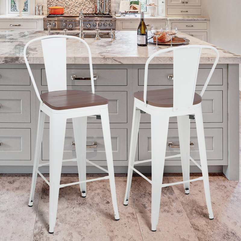 Johntell Metal Dining Chair Counter Height Chairs Stackable Barstools Wood with Removable Backrest, White Cream