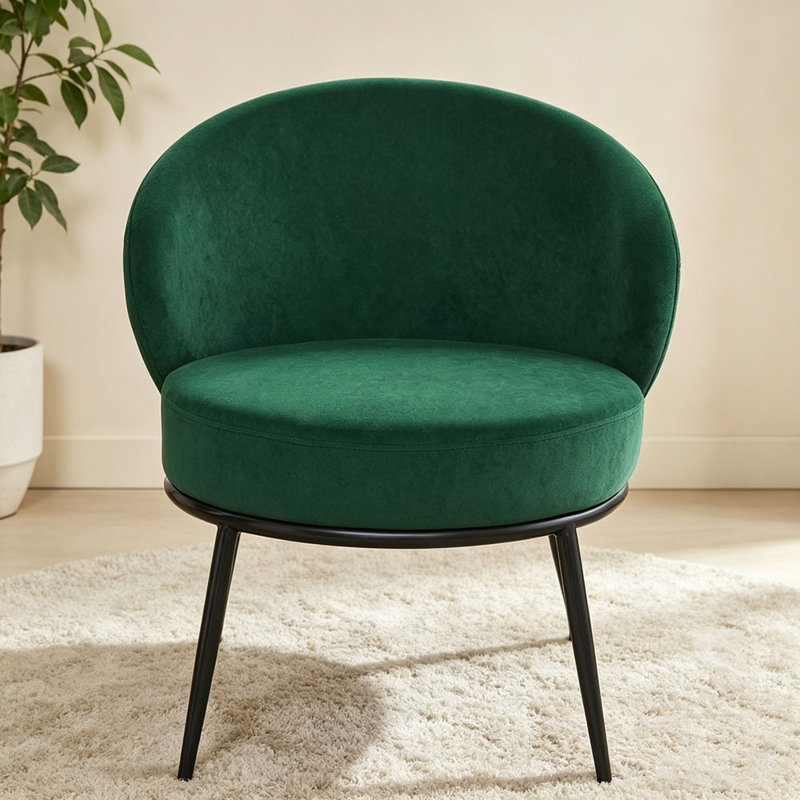 Chaise avec accoudoirs demi-tonneau Mid-Century, Velours vert