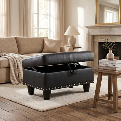 Separated Storage Ottoman Footstool, Wear-resistant Soft Fabric Ottoman with Solid Wood Frame, Decorative Nickel-Plated Copper Nails Footrest