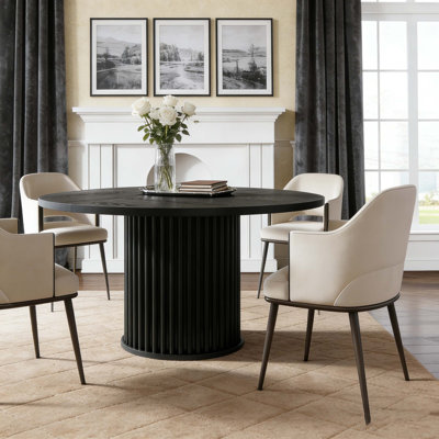 Table de cuisine ronde en bois avec base cannelée robuste