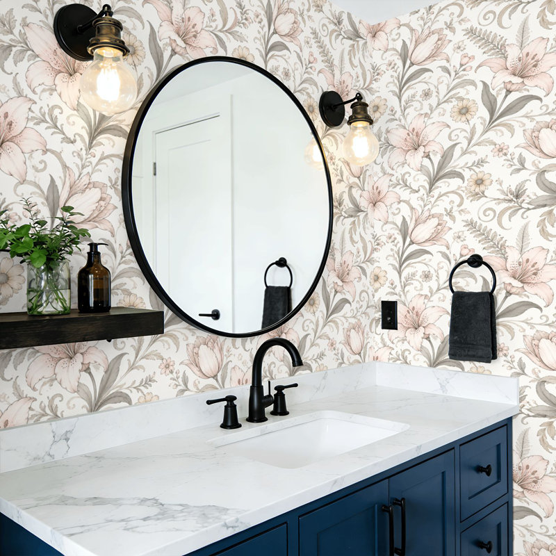 Papier peint pelez et collez, élégant et floral avec fleurs blanches et l 23,6 po x H 118 po auto-adhésif amovible