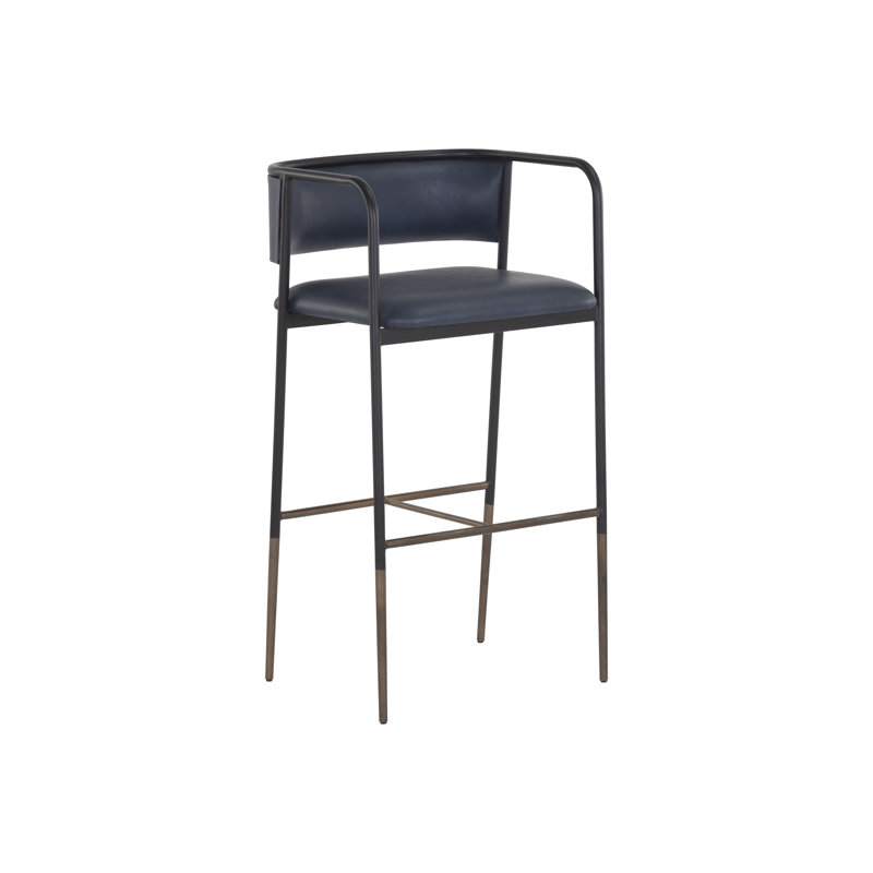 Brenan Upholstered Bar Stool with Metal Frame, Brown, Bar Stool (29.5” Seat Height)