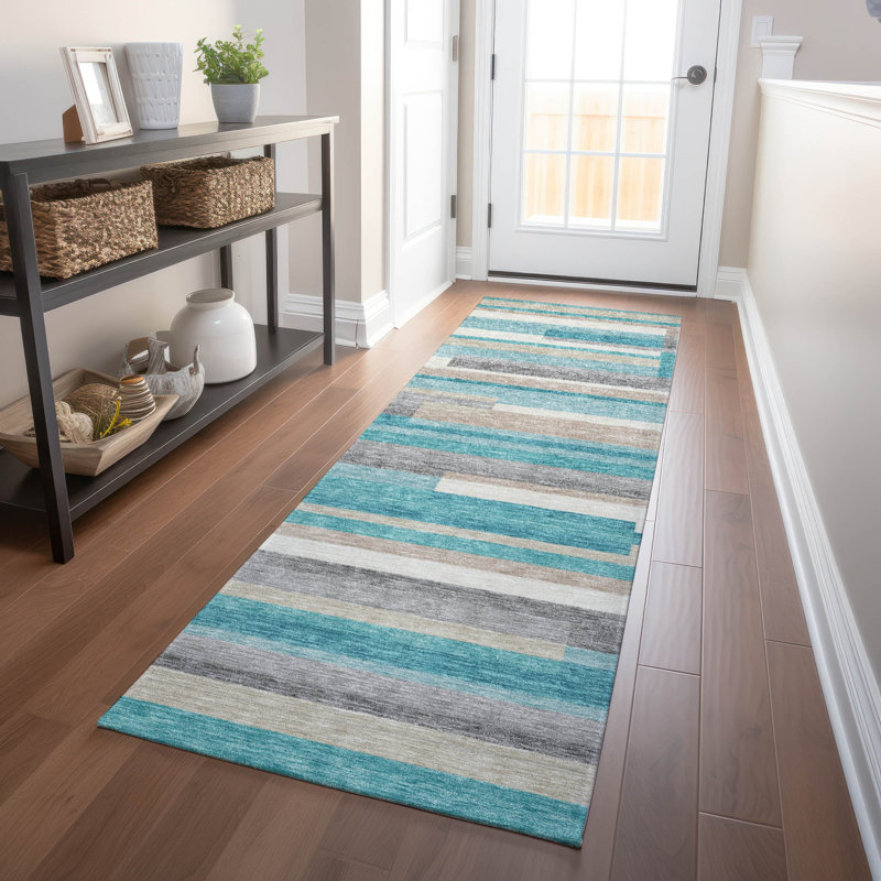 Premium Machine Washable Prisco Teal Rug, Runner 2'3" x 7'6"