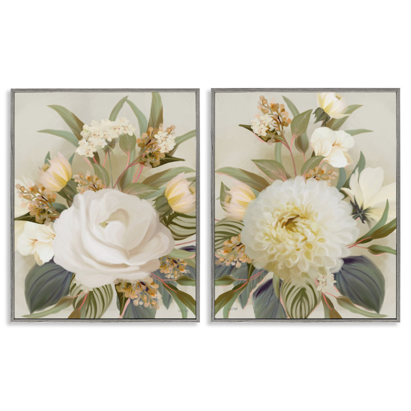 «Soft Neutral Dahlia & Rose», ensemble de 2 impressions giclées encadrées par House Fenway, H 20 po x l 32 po