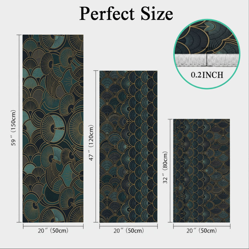 Teal Scale Non-Slip Washable Kitchen Mats