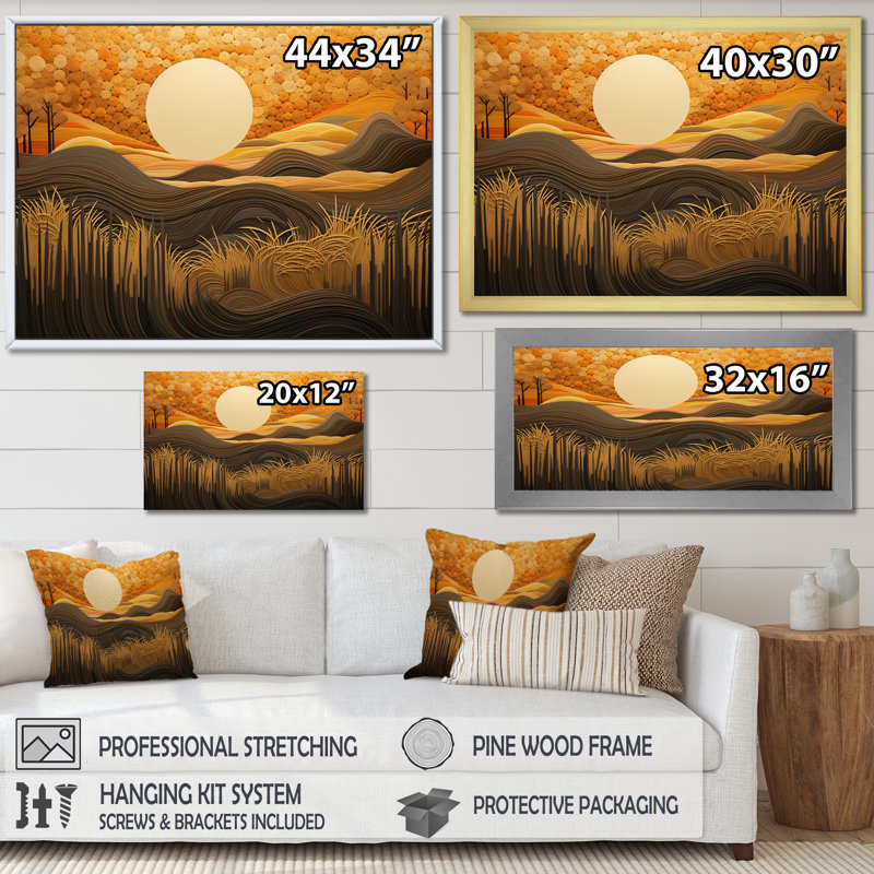 Paysage, paysage de pleine lune et tranquillité - prairies murales, Cadre simple noir, H 12 po x l 20 po x P 1 po