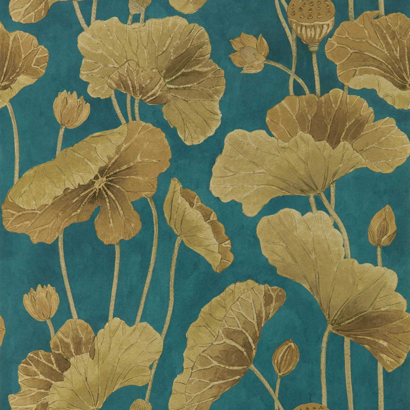 Lotus Leaf Wallpaper, Midnight/Copper