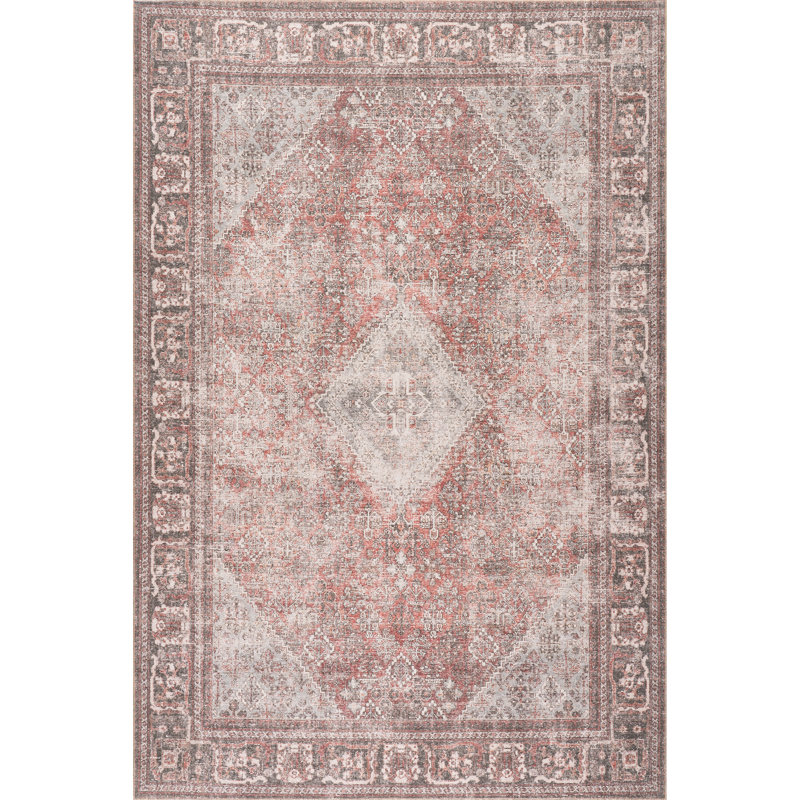 Jeccica Distressed Vintage Medallion Jute Blend Polyester Area Rug, Rectangle 4' x 6'