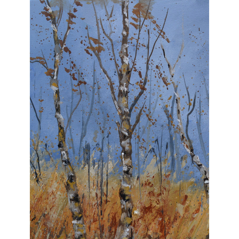 Aspen Trees par Pol Ledent - Peinture, H 32 po x l 24 po, Toile tendue