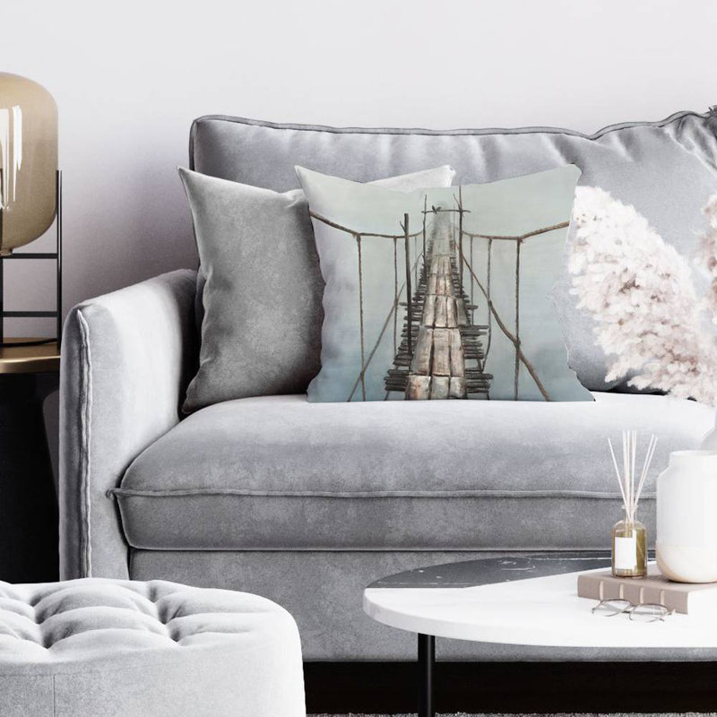 Old abandoned bridge - 16"x16" Throw pillow - Poly twill - Print on demand, 16x16, Polyester/Polyfill