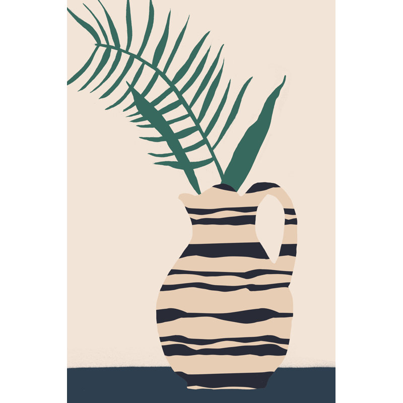 Dancing Vase with Palm III by Melissa Wang - Graphic Art, 122 cm H x 81 cm W, Black Floater Framed