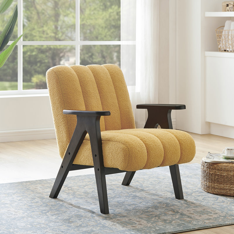 Tysha Modern Accent Chair with Espresso Wood Frame, Yellow Teddy