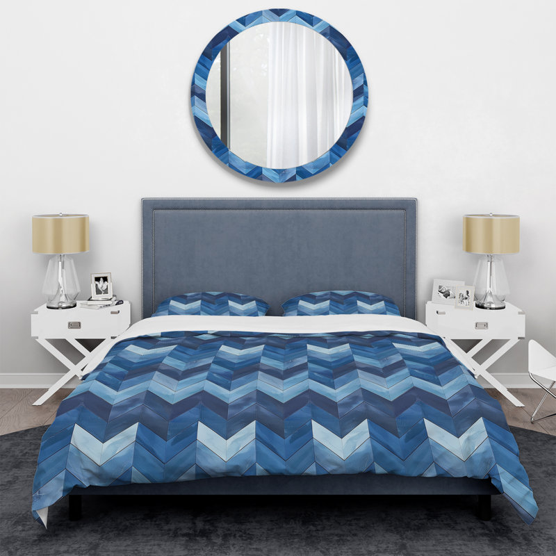 Ensemble de housse de couette moderne Blue Chevon, Housse de couette pour grand lit et 2 taies décor