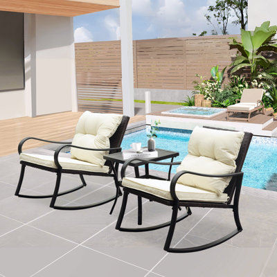 Ensemble de chaises berçantes modernes en métal, confort de patio extérieur avec coussins