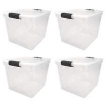 HOMZ 64 Quart Secure Seal Latching Extra Large Clear Plastic Storage Tote  Container Bin w/Gray Lid for Home, Garage, & Basement Organization (4 Pack)