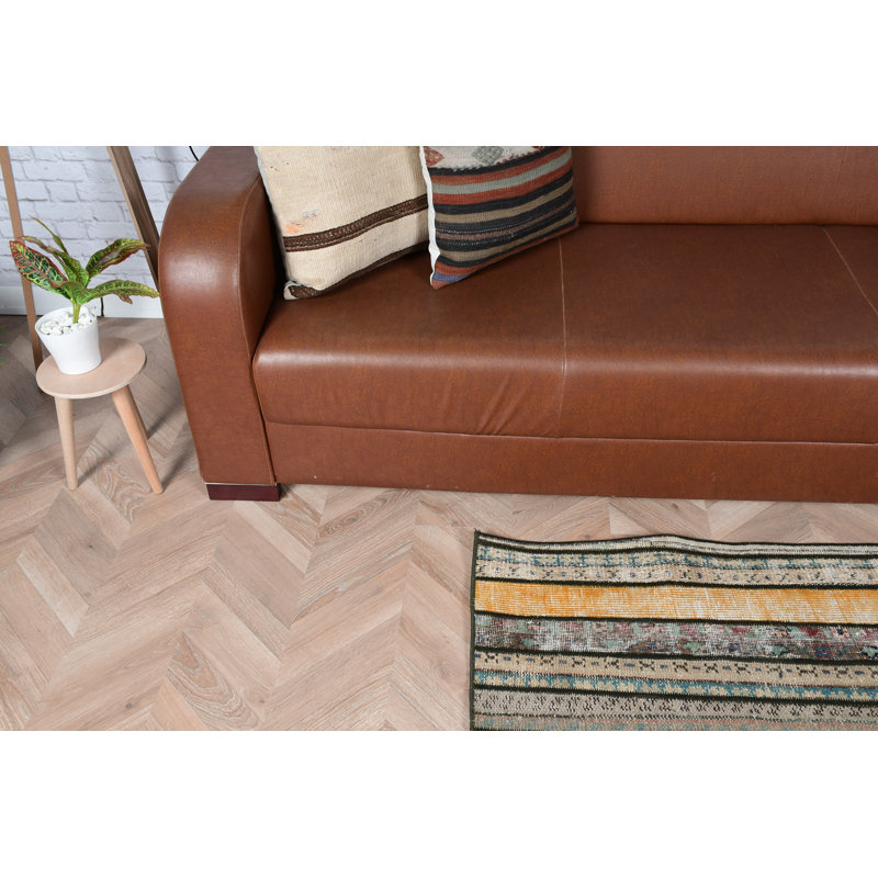 Handmade Turkish Small Rug With Bohemian Decorative Elements Ideal For Entryway Or Living Room Space Featuring Striped Pattern