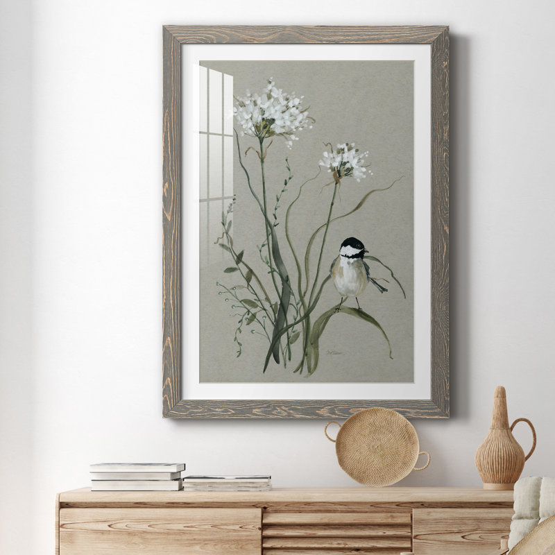 Bouquet de grâce, oiseau II - Cadre photo, reproduction d'art sur papier, gris, H 31,5 po x l 23,5 po x P 1,5 po