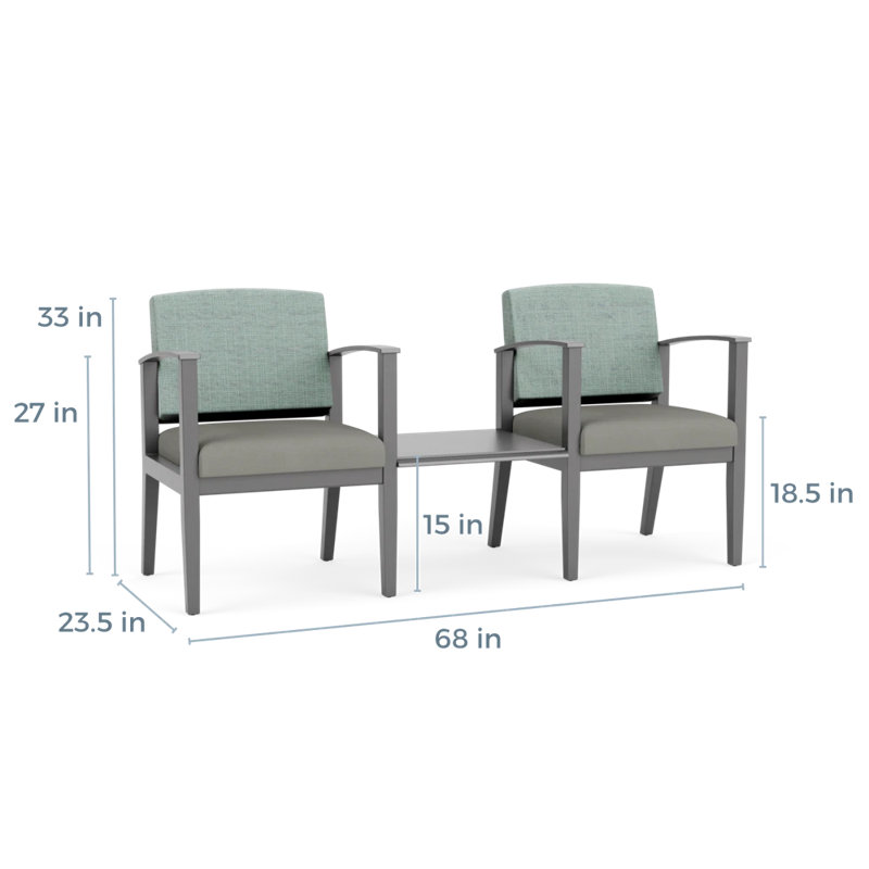 Structure en bois tandem 2 places avec table centrale Amherst, Étain, Chambray écume de mer / Patriot Plus colombe