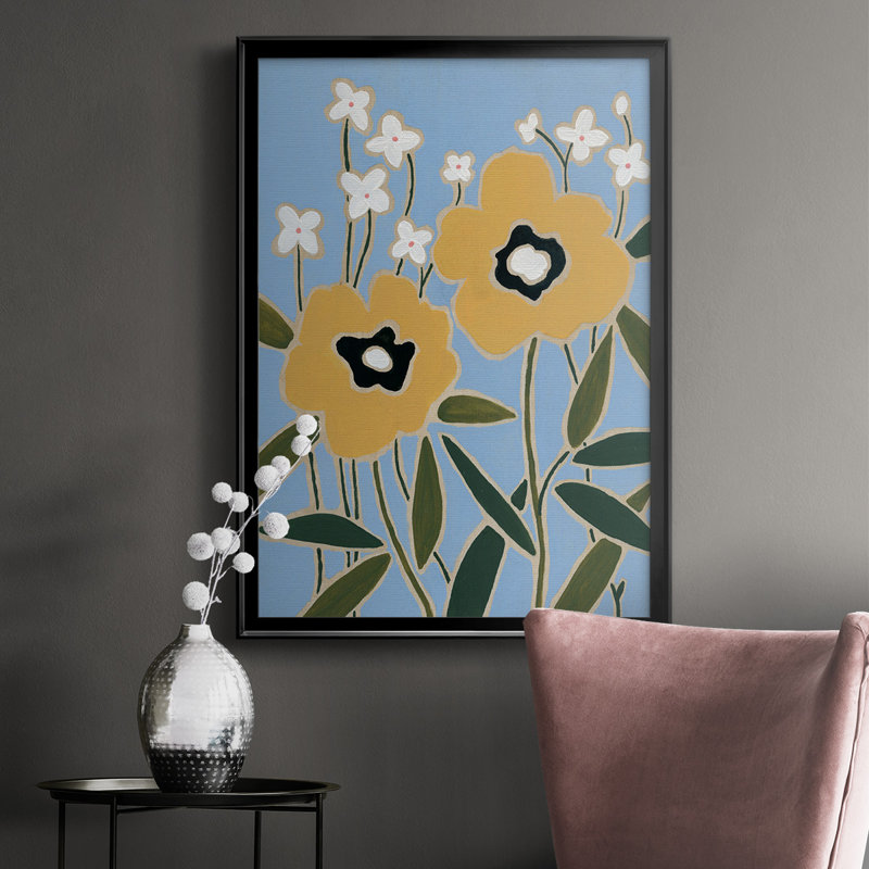 «Woodblock Floral II», impression de qualité supérieure - prête à être accrochée, H 42,5 po x l 30,5 po x P 1 po, Noir