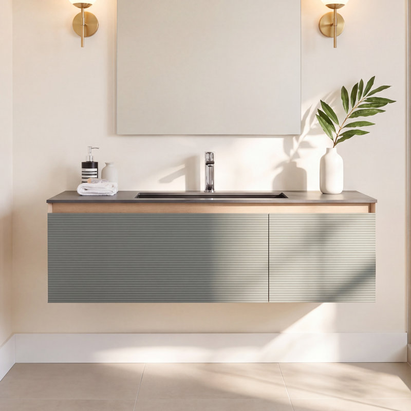 Diella 48 " W Wall Mounted Wall Mounted 1 Single Vanity Bathroom Vanity With Top, Sage Green