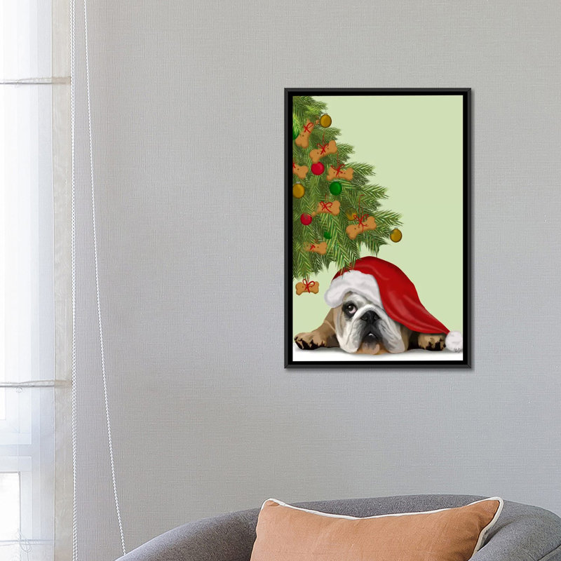 « english bouledogue cookie tree », reproduction sur toile tendue Fab Funky, Toile avec cadre noir, Pas de tapis