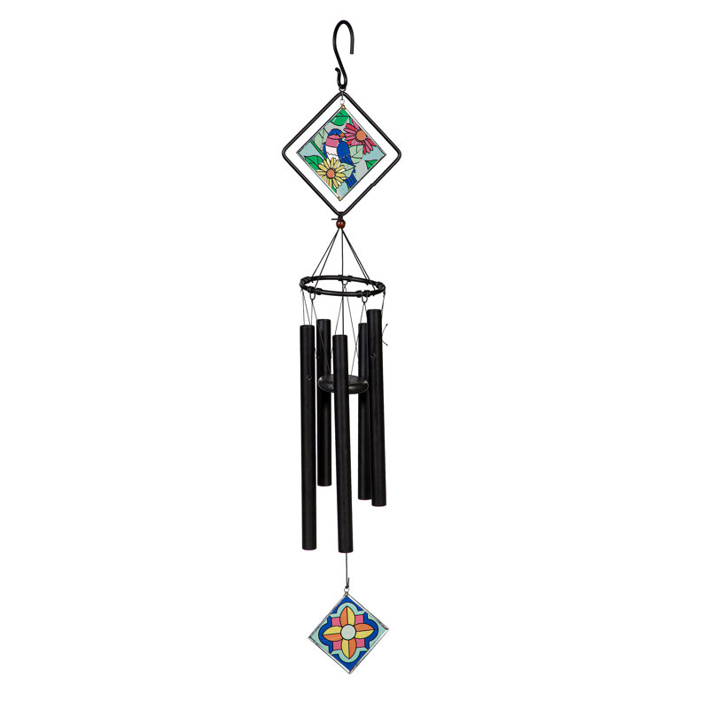 Carillon en verre coloré Tyreiss, oiseau bleu, 36 po
