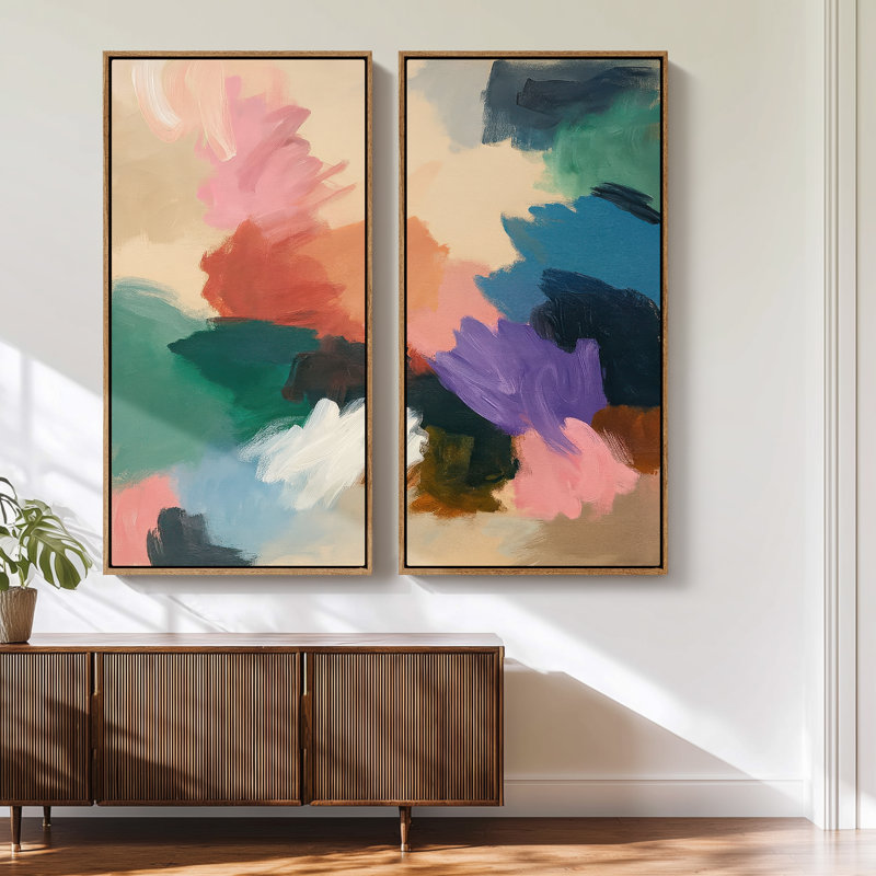 Abstrait coloré pour chambre à coucher - ensemble de 2 reproductions d'art encadrées sur toile 60 po x 30 po x 2 pièces