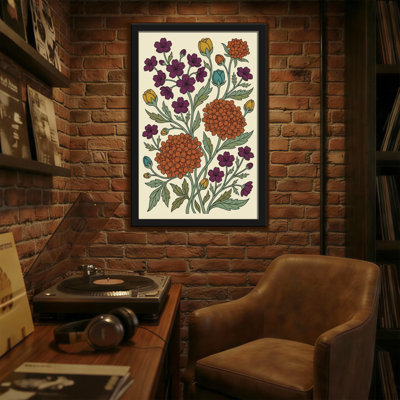 Motif floral de plantes et de fleurs avec des fleurs mauves et oranges