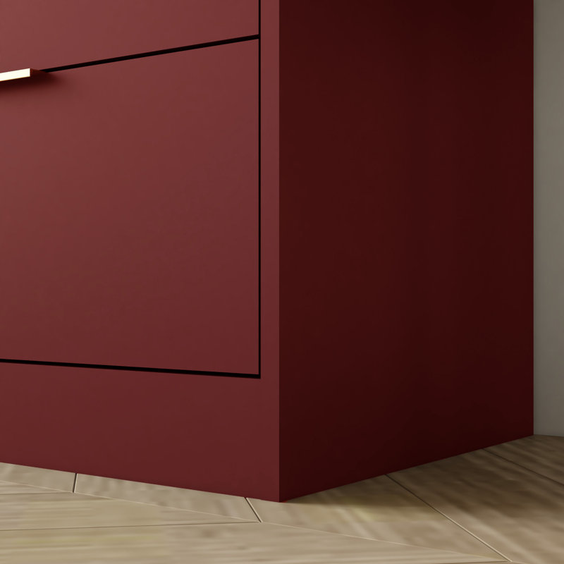 Commode 9 tiroirs, commode large en bois, Rouge